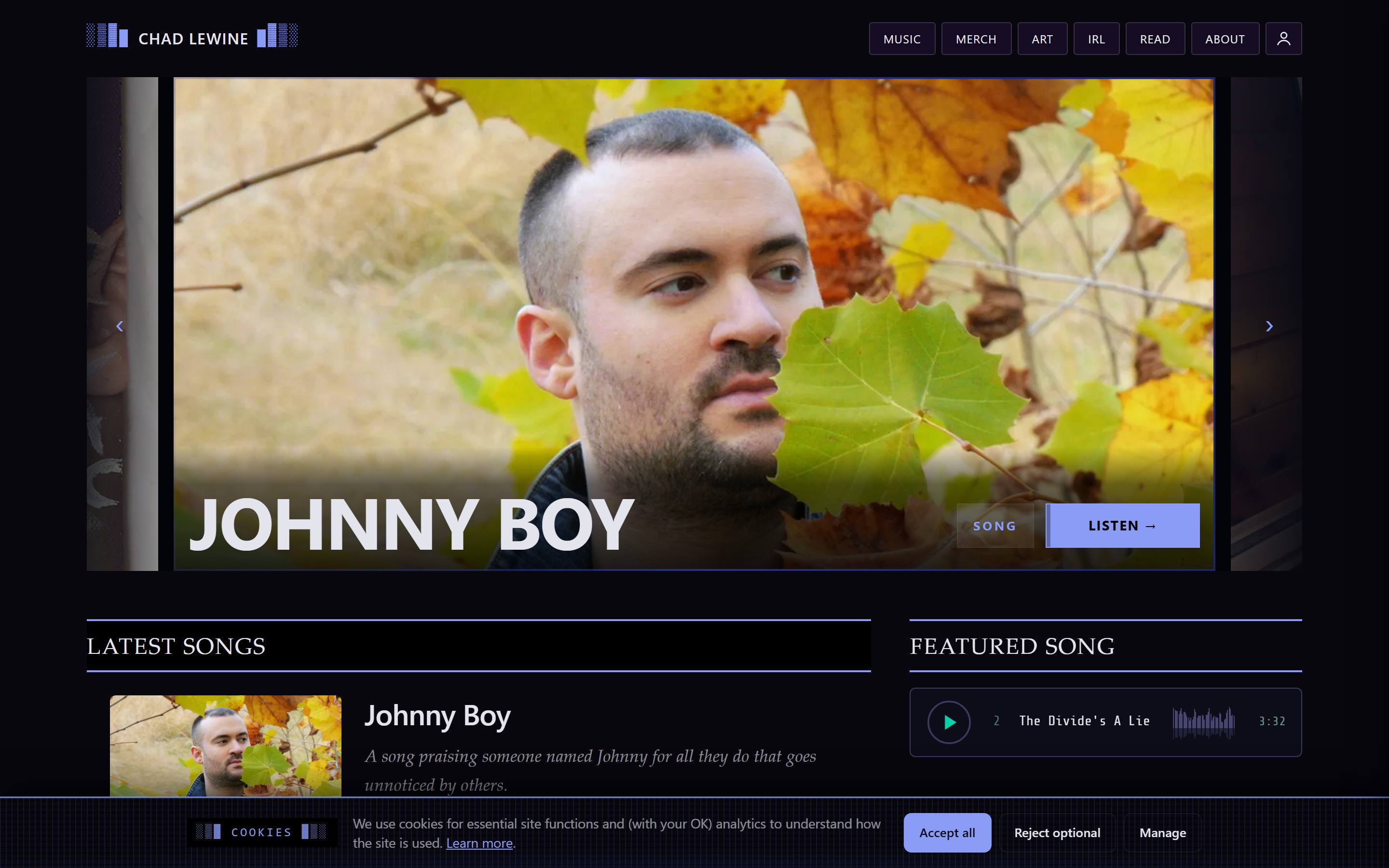 Chad Lewine website, designed and developed by chadworks -- desktop view