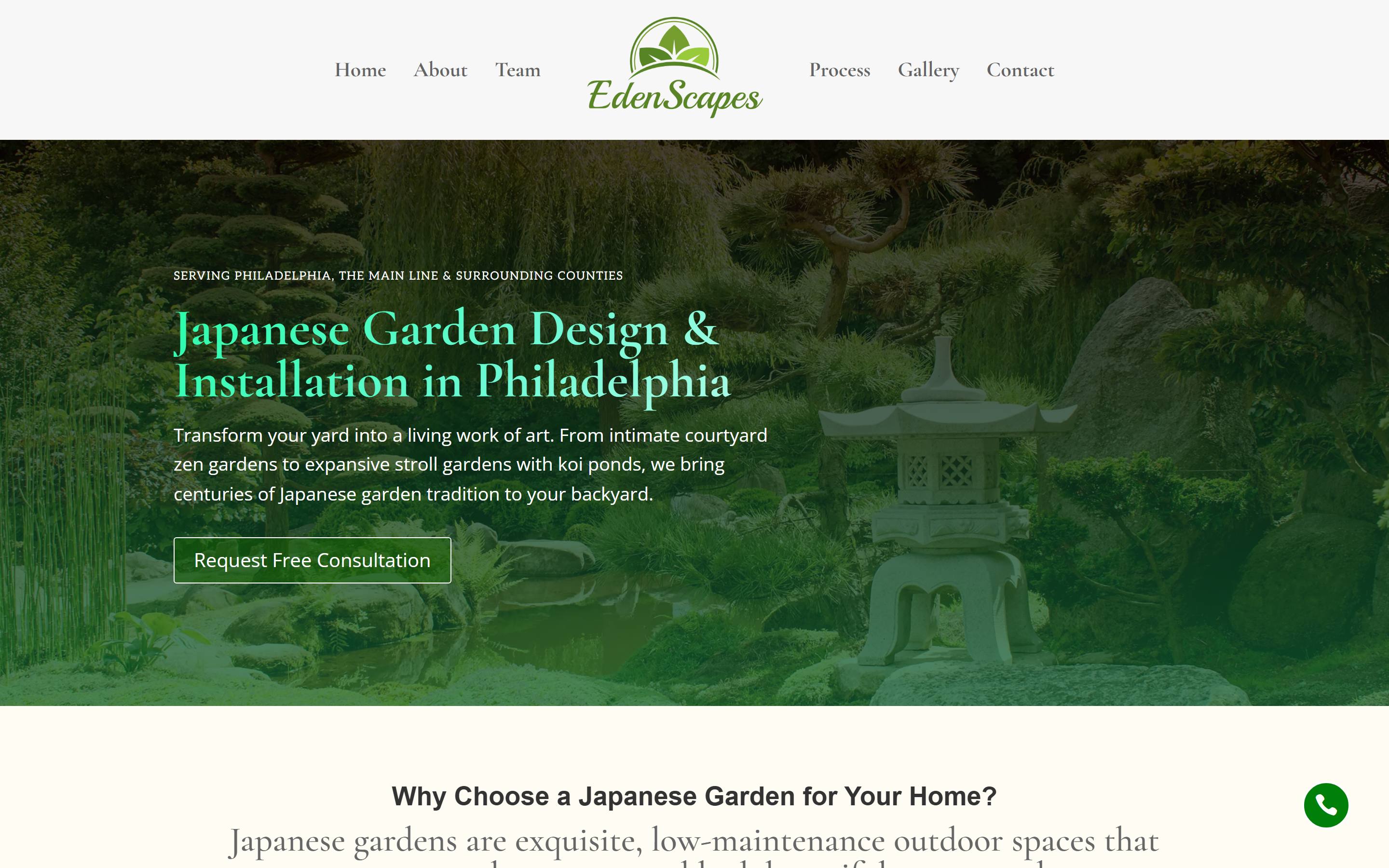 EdenScapes Japanese garden design website, designed and developed by chadworks -- desktop view