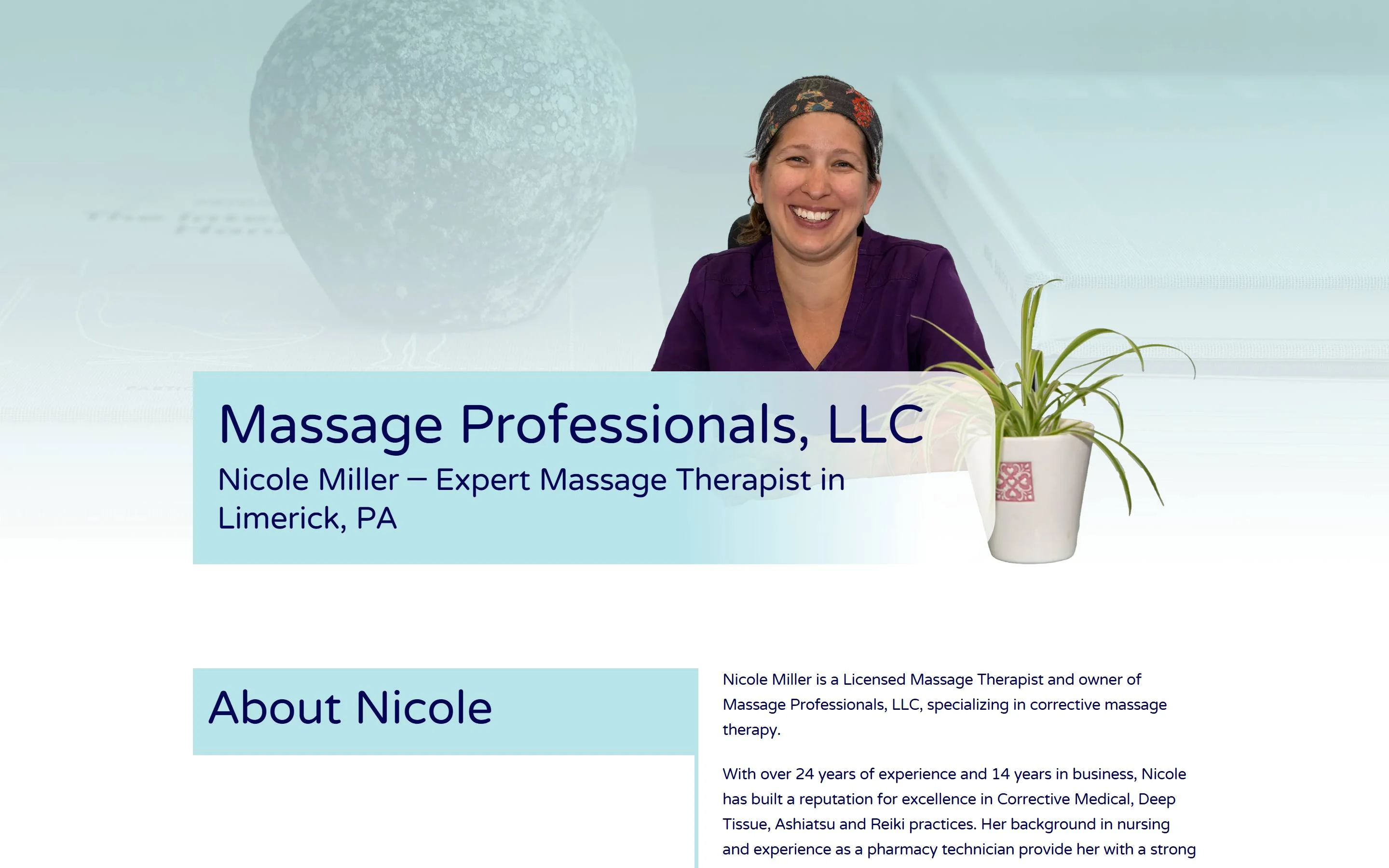 Massage Professionals website, designed and developed by chadworks -- desktop view