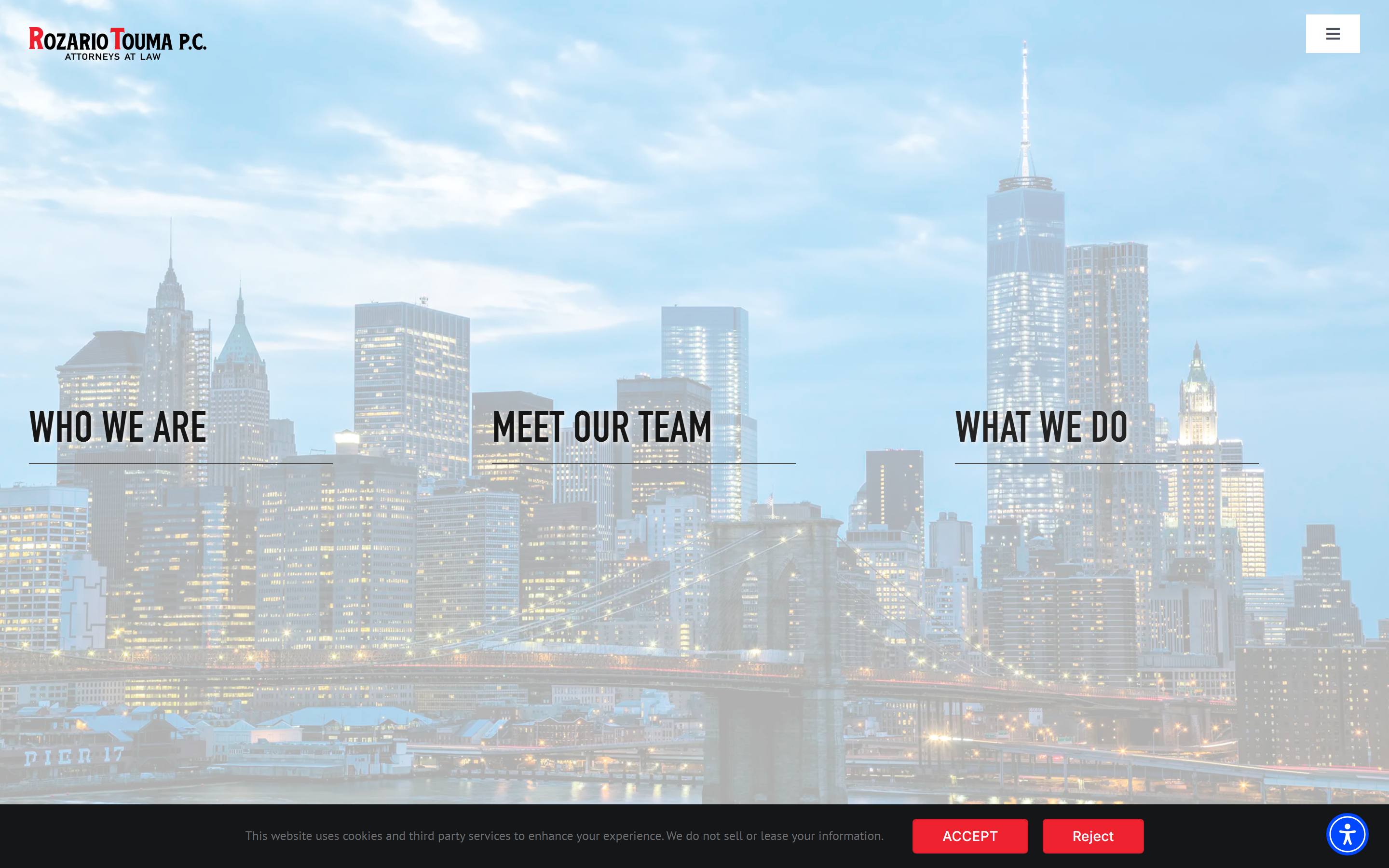 Rozario Law website, designed and developed by chadworks -- desktop view