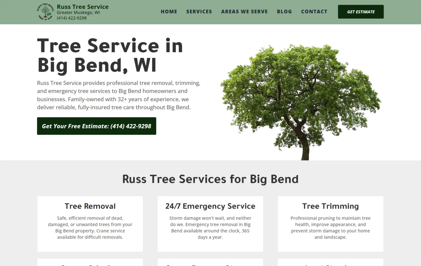 Russ Tree Service Big Bend WI service-area page